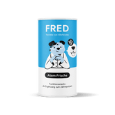 Funktionssnack Atem-Frische für Hunde in Dose mit cartoonhaftem Hund und Tierarzt, unterstützt die Mundpflege und frischen At