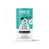 Funktionssnack Mobilitäts-Boost von FRED zur Unterstützung der Gelenkgesundheit in moderner Verpackung mit Hundemaskottchen.