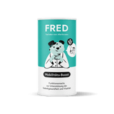 Funktionssnack Mobilitäts-Boost von FRED zur Unterstützung der Gelenkgesundheit in moderner Verpackung mit Hundemaskottchen.