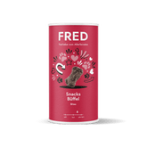 FRED Snacks Büffel 2er Set für Hunde, schonend luftgetrocknete Snacks in roter Verpackung mit Herzen und Pfotenabdrücken.