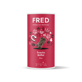 FRED Snacks Büffel 2er Set für Hunde, schonend luftgetrocknete Snacks in roter Verpackung mit Herzen und Pfotenabdrücken.