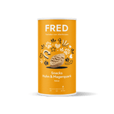 FRED Snacks Huhn & Magerquark 4er Set für Hunde, praktische Belohnungssnacks in orange Verpackung mit Pfoten- und Herzmotiven