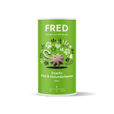 FRED Snacks Wild & Holunderbeeren 4er Set in grüner Verpackung, leckere Hundesnacks mit Wildfleisch und Holunderbeeren.