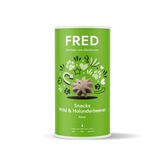 FRED Snacks Wild & Holunderbeeren 4er Set in grüner Verpackung, leckere Hundesnacks mit Wildfleisch und Holunderbeeren.