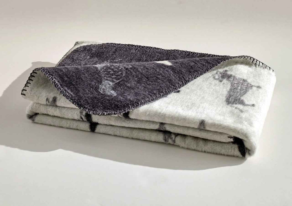 Wendedecke TECKEL in Grau und Creme mit Dackelmotiv, gemütlich und weich, ideal für Tierliebhaber.