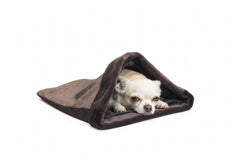 Weicher Hunde-Schlafsack in Dunkel, gepolstert und strukturiert für komfortable Ruhezeiten.