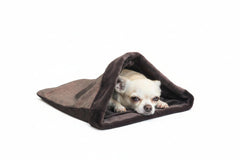 Weicher Hunde-Schlafsack in Dunkel, gepolstert und strukturiert für komfortable Ruhezeiten.