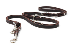 Hochwertige Lederleine Klassik 3m in Braun, elegantes Design mit silberfarbener Karabinerhaken. Ideal für Hundebesitzer.