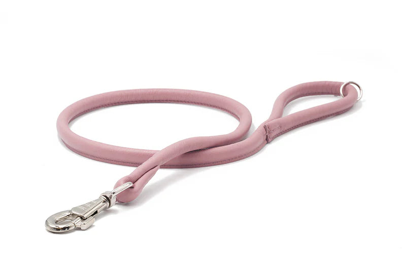 Elegante 1,20m lange Hundeleine in Rosafarben, mit weichem Material und Metallkarabinerhaken.