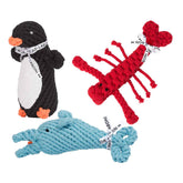 ALT-Text: Robust für Hunde: Spielzeug-Set mit Pinguin, Hummer und Delfin in bunten Farben für stundenlangen Spaß.