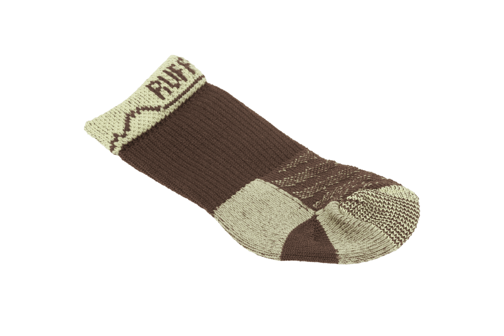 Braune Bark'n Boot™ Hundesocken mit beigem Rand und strukturiertem Soledesign für optimalen Halt und Komfort.