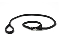 Schwarze Lederhundeleine mit Schlaufe und Metallringen für elegantes Gassigehen.