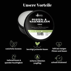 Pfoten- und Nasenbalsam 150ml für Hunde, beruhigt rissige Haut, spendet Feuchtigkeit und schützt vor Witterungseinflüssen.