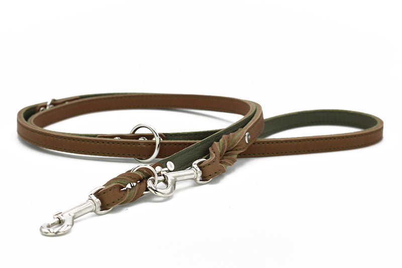 Lederleine Klassik Premium 2m in Mokka mit silbernen Beschlägen, robust und mehrlagig, ideal für Hunde.
