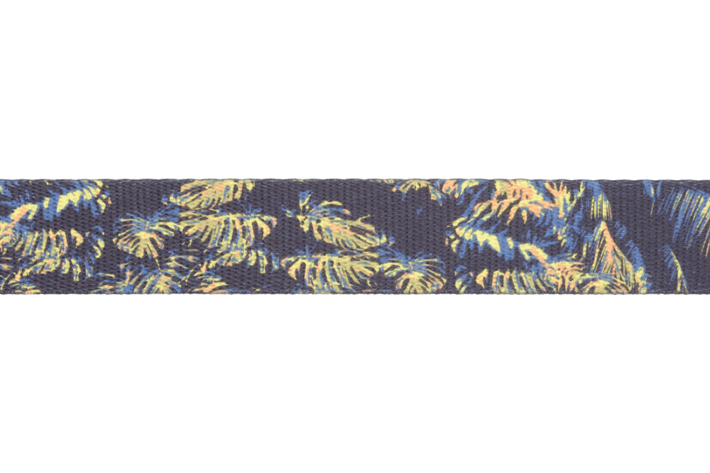 "Farbenfrohes Front Range™ Hundehalsband im floral-musterartigen Design vor dunklem Hintergrund."