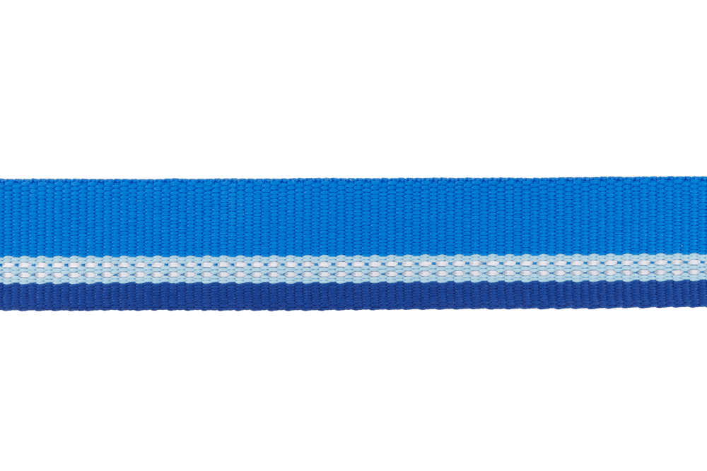 Top Rope™ Hundehalsband in Blau mit breitem hellblauem Streifen und dunkelblauen Akzenten, robustes Textilmaterial.