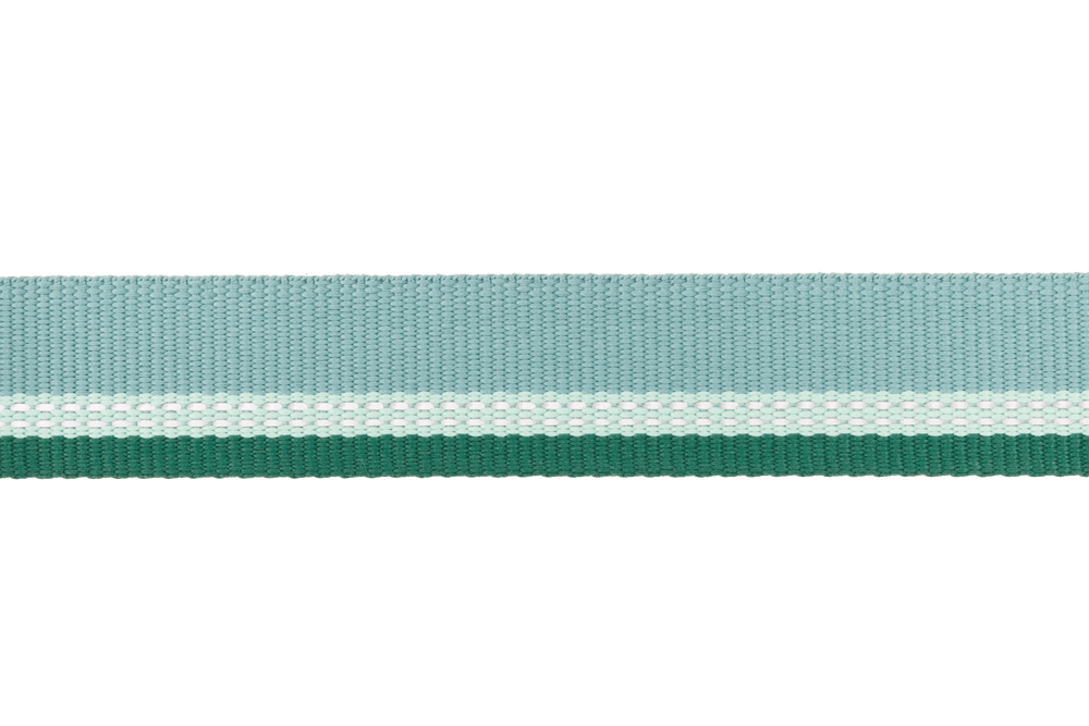 Gewebtes Top Rope™ Hundehalsband mit Metallschnalle in Hellblau, Weiß und Dunkelgrün, gestreift und modern.
