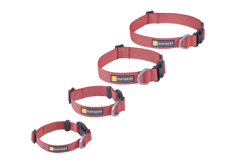 Farbenfrohe Hi Light™ Hundehalsbänder in Rot-Orange, aus robustem Material, mit praktischen Schnallen und Logo.