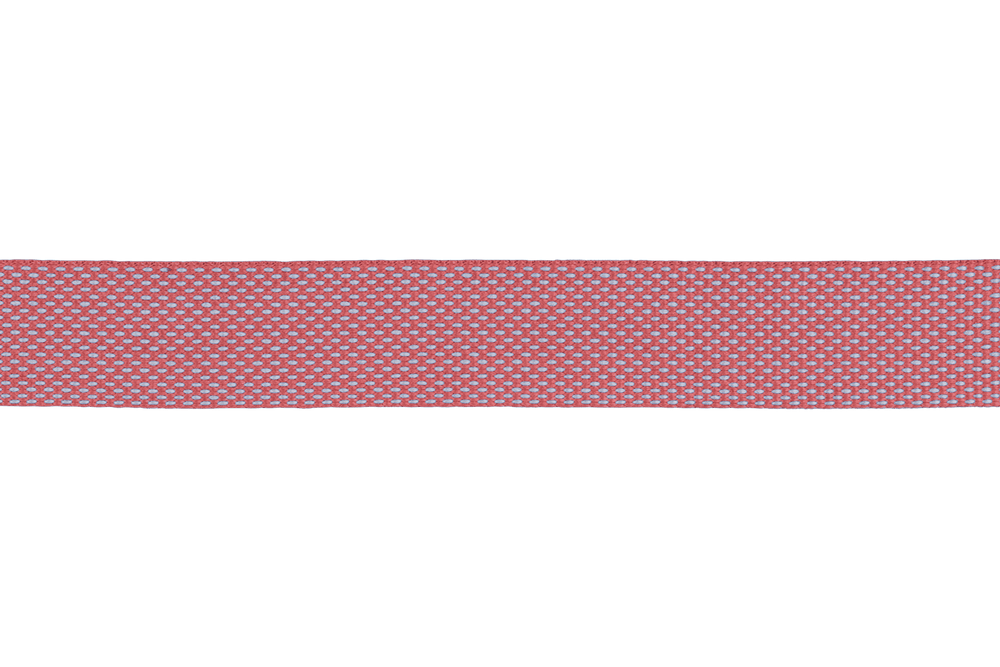 Leichtes Hundehalsband in leuchtendem Rot mit weiß-blauem geometrischen Muster und blauen Kanten.