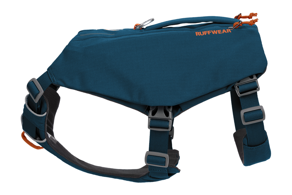 Ruffwear Switchbak™ Hundegeschirr in Dunkelblau, ergonomisch geformt für sicheren Sitz und Outdoor-Aktivitäten.