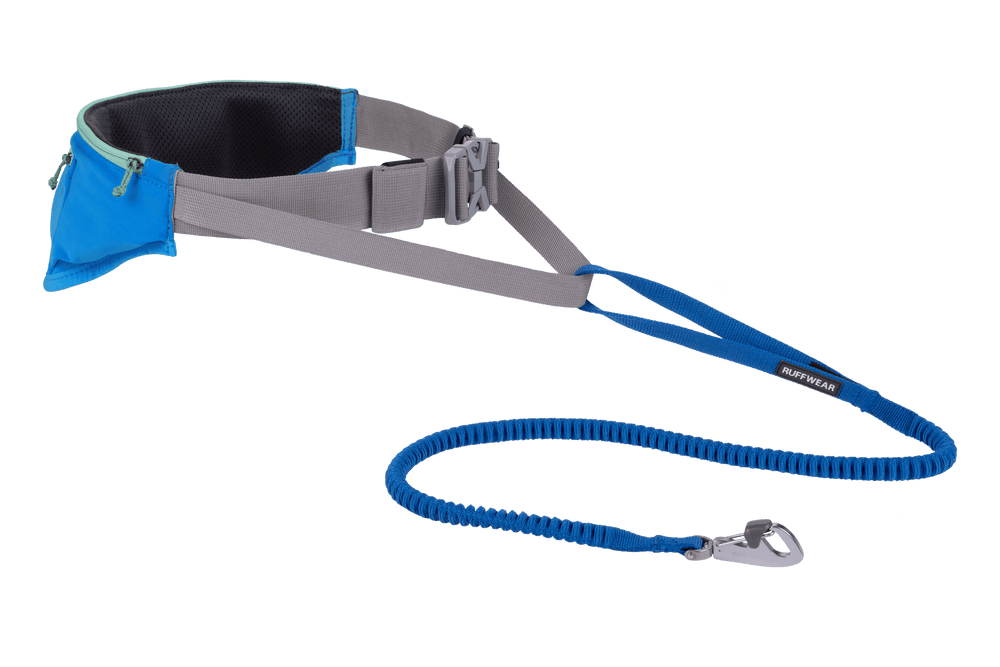 Trail Runner™ Laufgürtel in Blau mit integrierter Tasche und elastischem Leinen, verstellbare Riemen für optimalen Sitz.