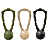 "Drei sportliche DoggyToy Tug Trainingsgeräte in olivgrün, beige und schwarz für Fitness und Spiel mit Hunden."