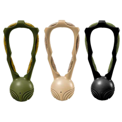 "Drei sportliche DoggyToy Tug Trainingsgeräte in olivgrün, beige und schwarz für Fitness und Spiel mit Hunden."