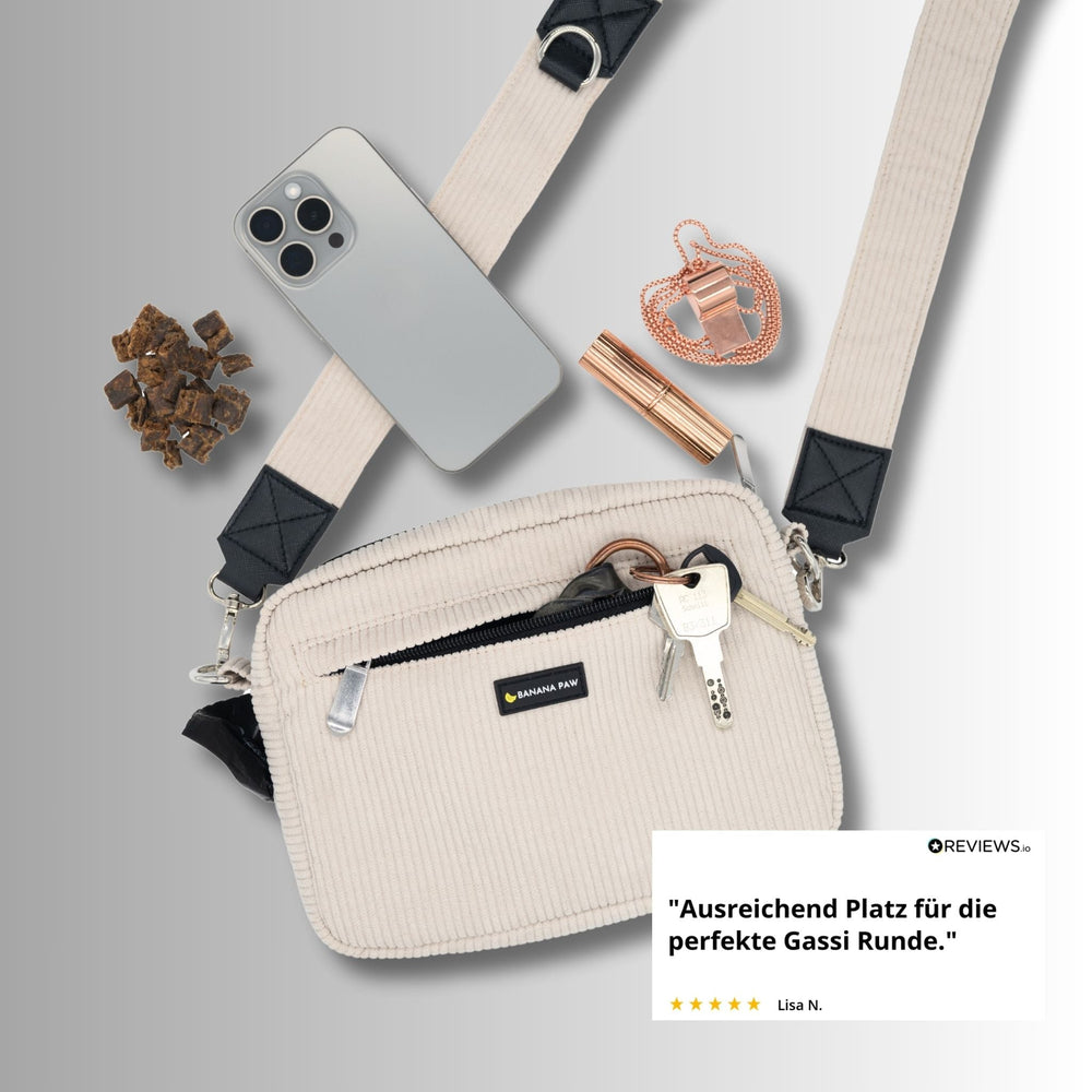 Gassitasche Cord + Leckerlitasche (Creme Deluxe)