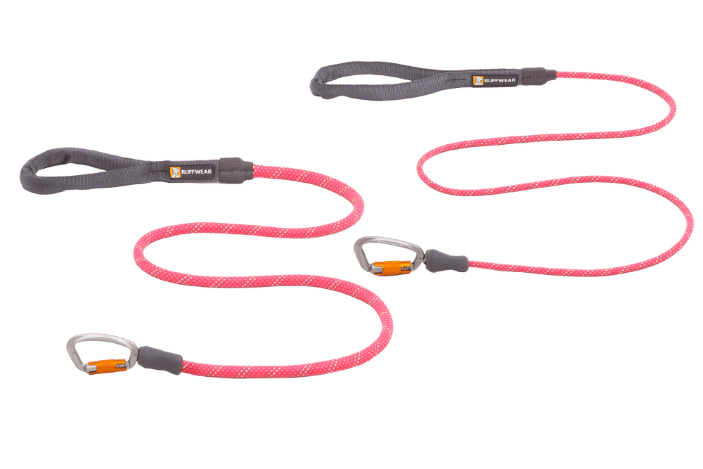 Knot-a-Leash™ Hundeleine aus Seil in Pink mit grauen Griffen und Sicherheitskarabiner für Hundehalter.