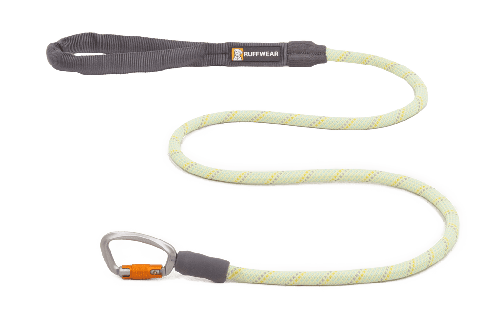 "Knot-a-Leash™ Hundeleine von Ruffwear in Gelb und Weiß mit stabilem Kletterkarabiner und gepolstertem Griff."