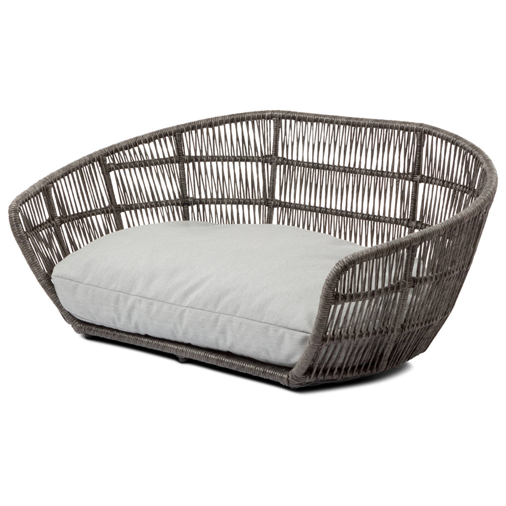 Modernes ovales Hundebett CHIC in Grau mit hellem Kissen, ideal für stilvolle Hunde-Lounge-Ecke.