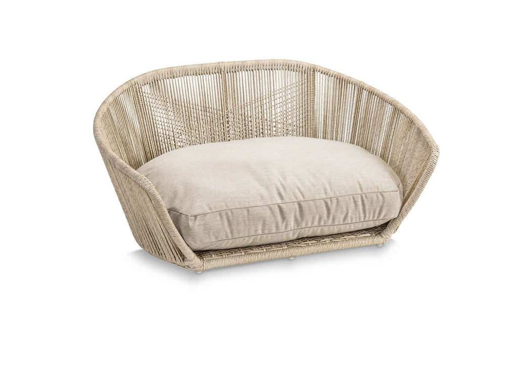 "VOGUE Design-Hundebett SMOOTH aus geflochtenem Material in Beige, bequem und stilvoll für entspannte Hundemomente."