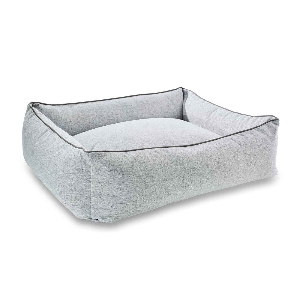 ALT-Text: Klassisches graues Hundebett VITO, rechteckig mit gepolsterter Liegefläche und erhöhten Rändern, modernes Design.