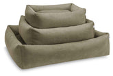 ORTHO Hundebett TUDOR in verschiedenen Größen, bequem und weich, mit abgerundetem Design und strukturiertem Stoff.