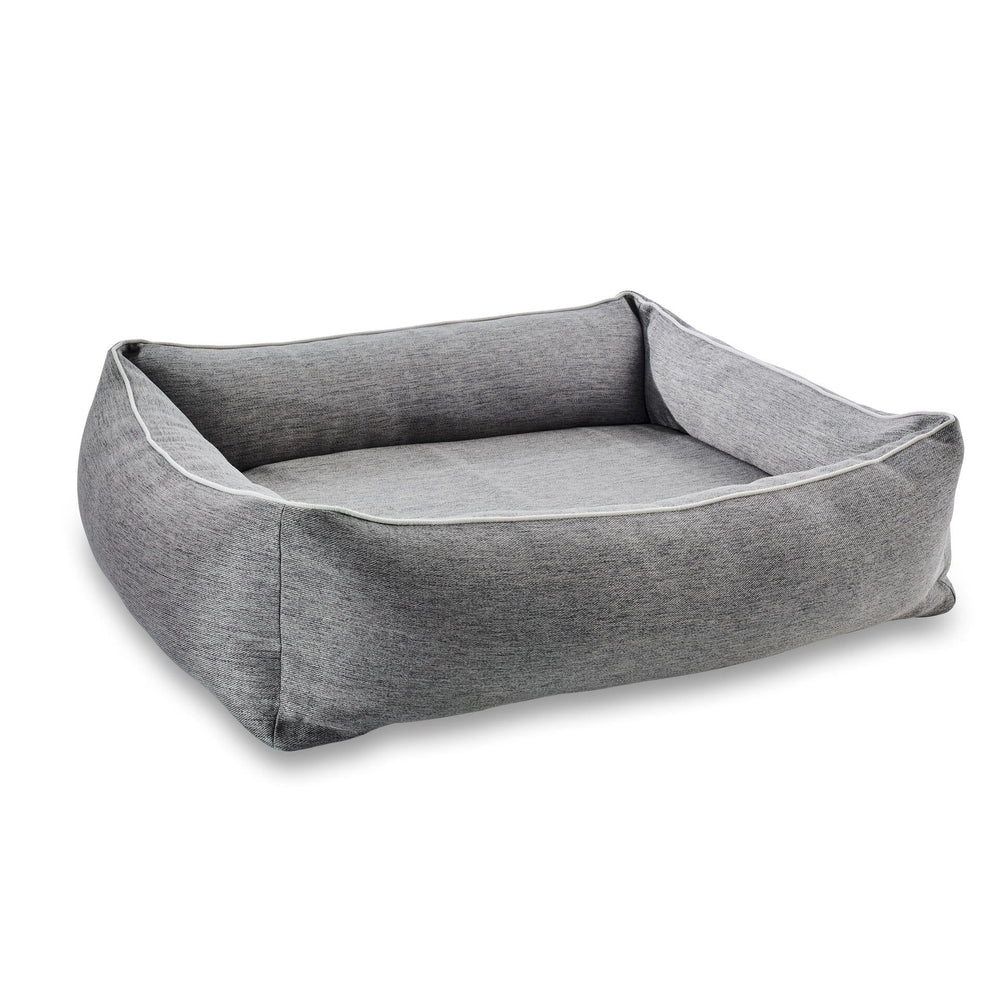 Orthopädisches Hundebett UNO in grau mit hohen Rändern und flacher Liegefläche, stilvolles und modernes Design.