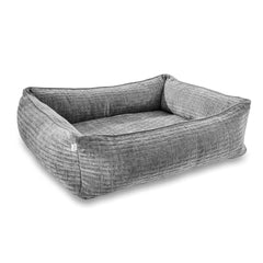 "Graues ORTHO Hundebett NOVA mit gepolsterter Liegefläche und erhöhten Rändern für optimalen Komfort im modernen Design."