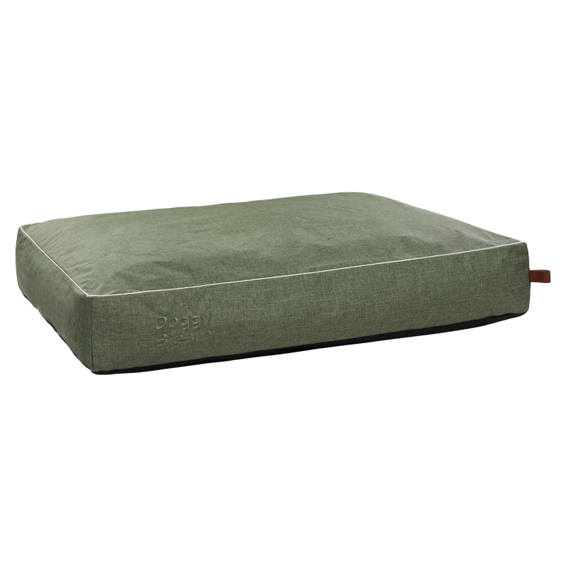 Hundebett DoggySi?sta Strong in olivgrün mit weißer Kante für optimalen Komfort und Stil. Ideal für entspannte Hunde.