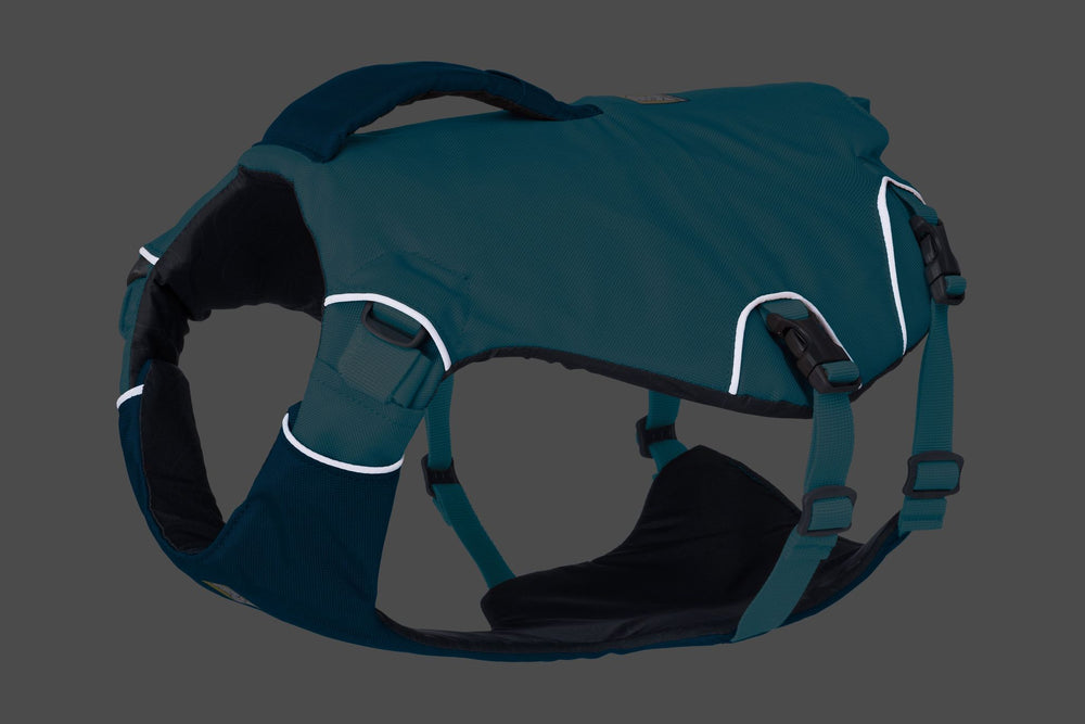 Dunkelblaue Confluence™ Schwimmweste für Hunde mit gepolstertem Rücken, verstellbaren Gurten und praktischem Griff.