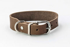 Klassisches braunes Lederhalsband mit silberner Metallschließe und verstellbaren Löchern für optimalen Tragekomfort.