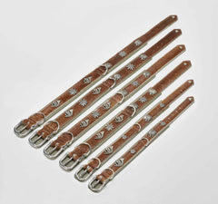 Exklusives Hundehalsband von BAVARIA aus braunem Leder mit silbernen Schnallen und dekorativen Motiven wie Sternen.