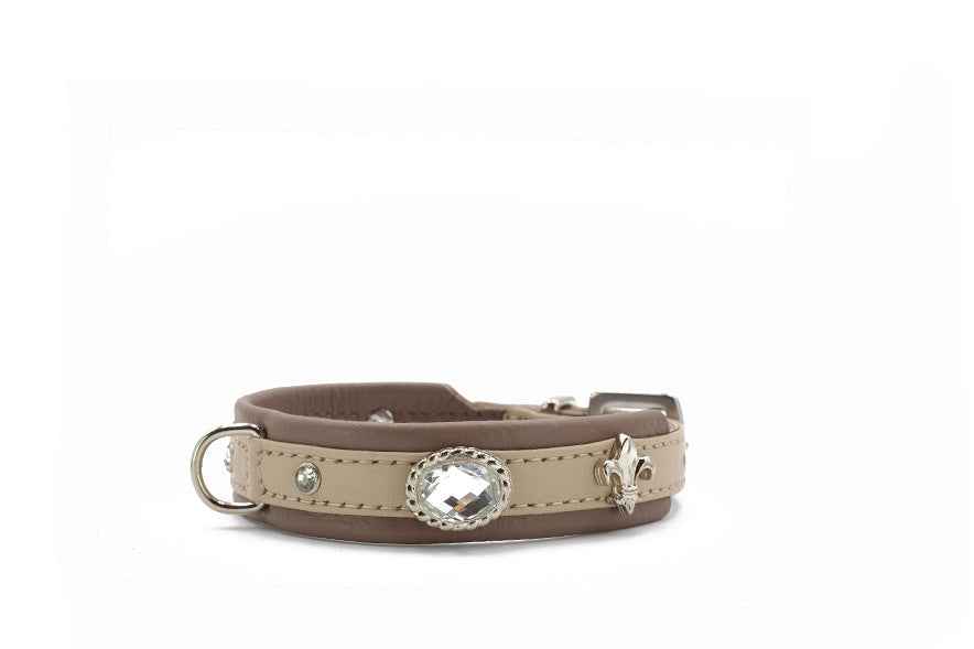 Elegantes beige Hundehalsband Mini St.Tropez mit Kristall und Sternenmotiv für stilvolle Vierbeiner.
