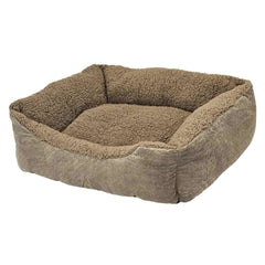 Komfortbett eckig "TEDDY" für Hunde in warmem Braun, mit hohen Wänden und kuscheliger Innenfläche.