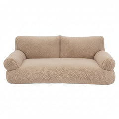 Bequemes Plüschsofa "TEDDY" in beige mit breiten Armlehnen und niedriger Rückenlehne für modernes, gemütliches Wohnen.