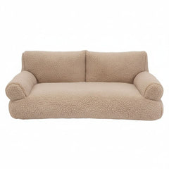 Bequemes Plüschsofa "TEDDY" in beige mit breiten Armlehnen und niedriger Rückenlehne für modernes, gemütliches Wohnen.