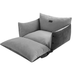 Komfortbett und -matte "ALIN" in Grau mit gepolstertem Design, hohen Rückenlehnen und flacher Sitzfläche.