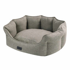 Komfortbett oval "ANDA" in Blumenform, grau, mit hohen gepolsterten Wänden und weicher Liegefläche für Hunde.