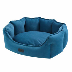 Hundekörbchen oval "CORDO" in Blau, komfortable, erhöhte Form mit weichem Innenbereich für optimale Entspannung.