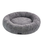 Komfortbett Donut "NOVA": Rundes, graues Haustierbett mit plüschiger Oberfläche und erhöhten Rändern für optimalen Komfort.