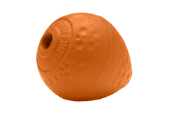 "Oranger Gummi-Wurfball für Hunde, oval geformt mit strukturierten Erhebungen für Spiel und Beschäftigung."