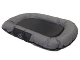 Hundebett "RENO" in ovaler Form mit gepolstertem Rand in Grau und glatter, schwarzer Mitte für optimalen Komfort.